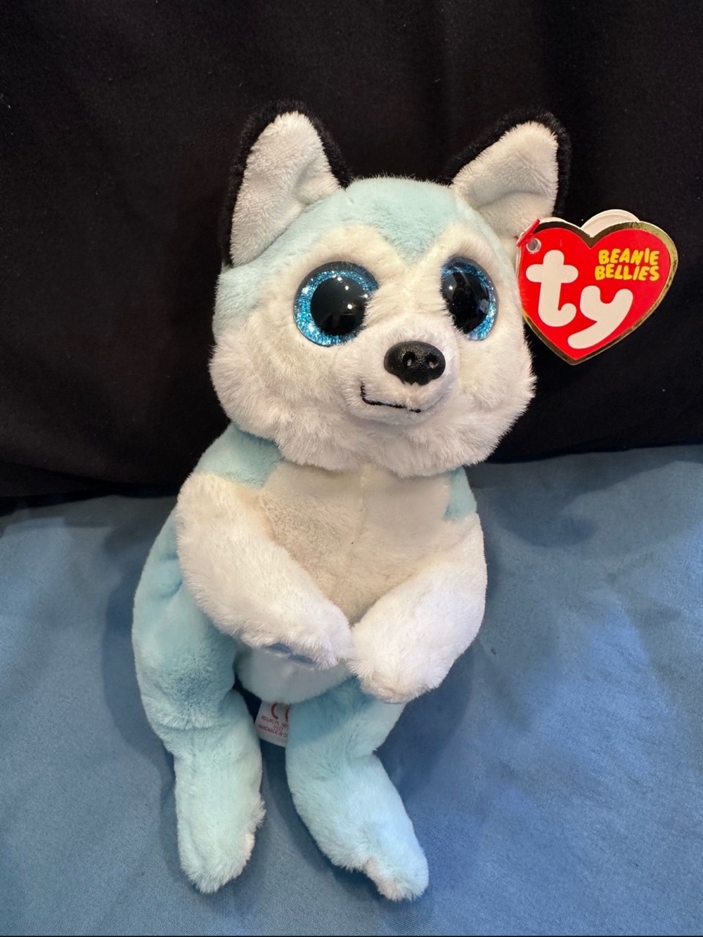 Ty Blue and White Husky Beanie Bellies Plush with Sparkly Eyes